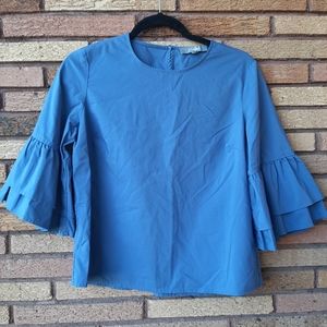 Marled Blue Ruffle Sleeve Top